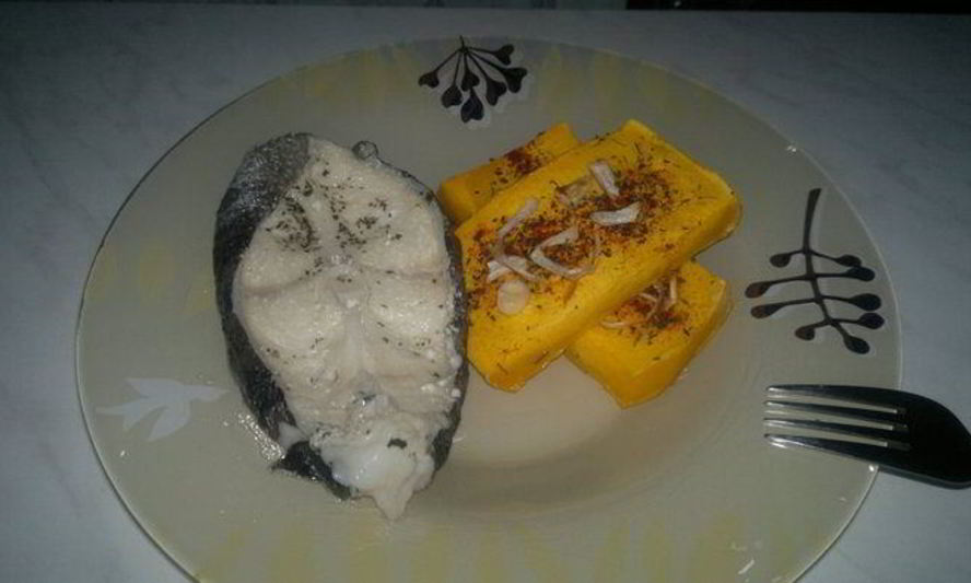 Рецепт брускетта из тыквы с шалотом и отварной стейк из зубатки