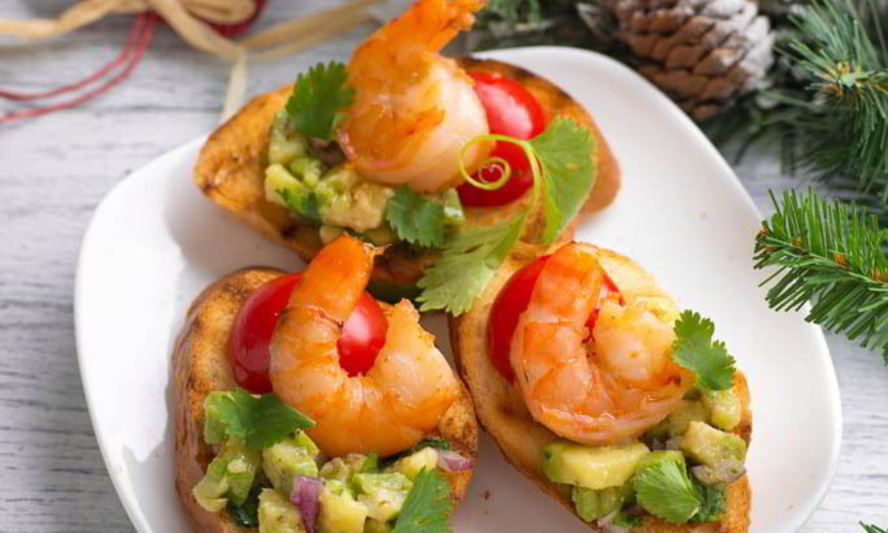 Рецепт брускетта с гуакамоле и креветками