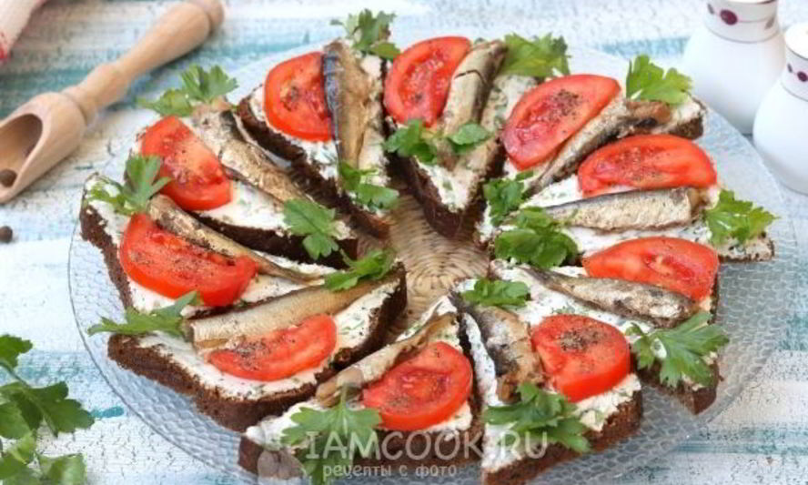 Рецепт бутерброды со шпротами и творожным сыром