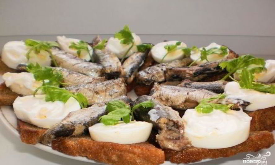 Рецепт гренки со шпротами