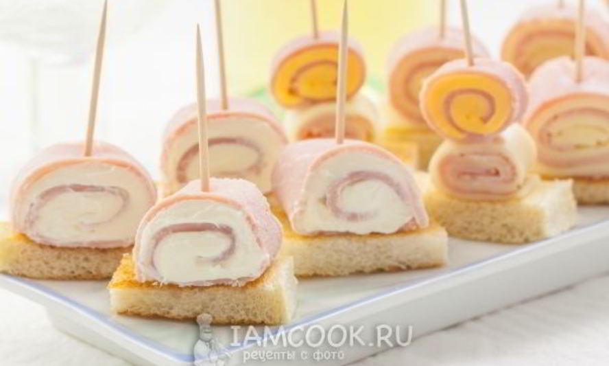 Рецепт канапе с ветчиной и сыром