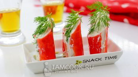 крабовые палочки, фаршированные творогом и зеленью