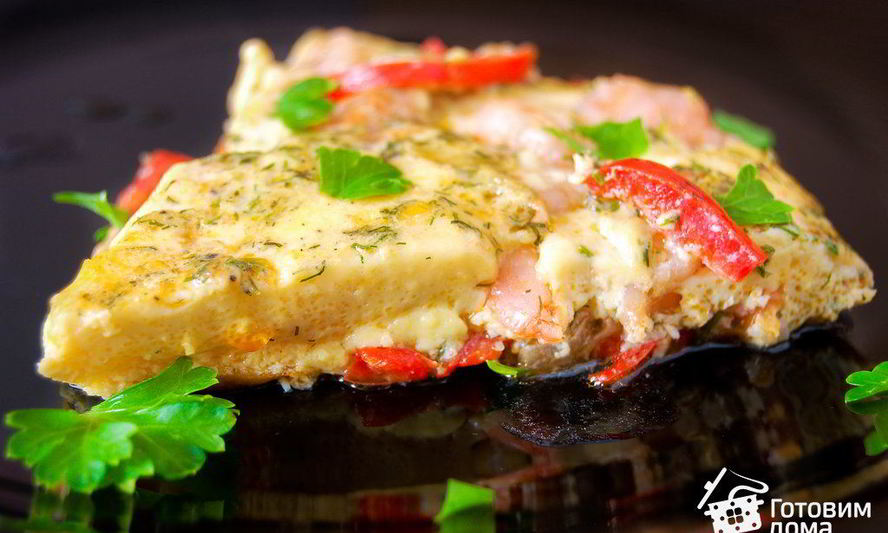 Рецепт омлет с креветками и овощами