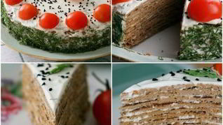 Печеночный торт со сметанным соусом