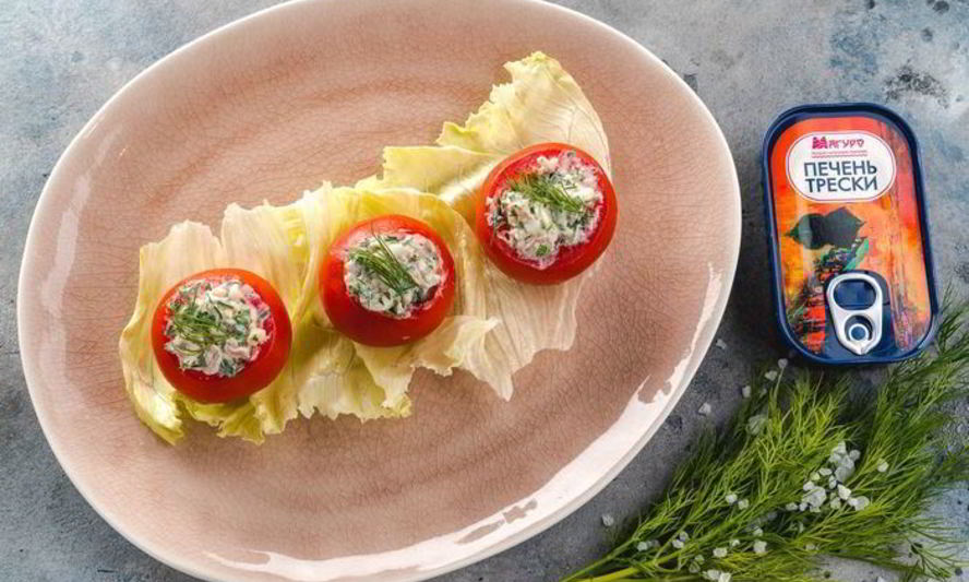 Рецепт помидоры, фаршированные печенью трески и яйцами