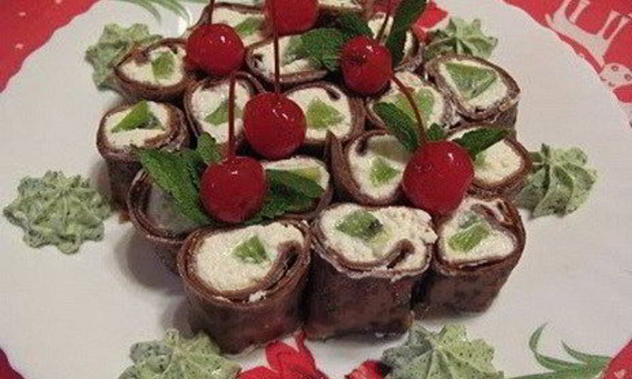 Рецепт шоколадные роллы с творогом и мятным васаби