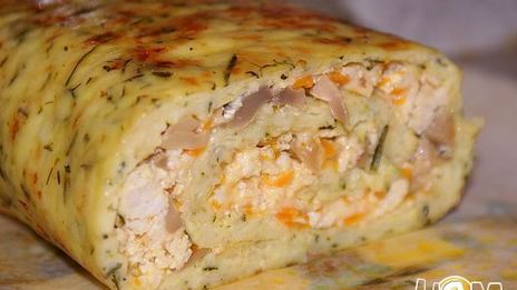 рулет из кабачка с курицей и грибами