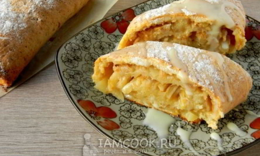 Рецепт рулет из творожного теста с яблоками и ананасом