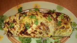 Рулет с капустой, гречневой кашей и грибами