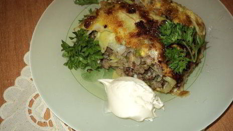 рулет с капустой, гречневой кашей и грибами