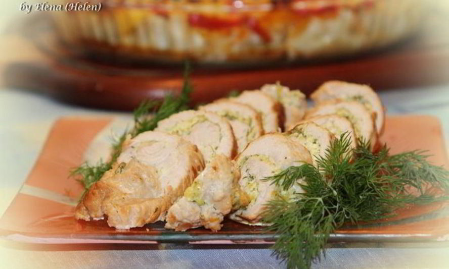 Рецепт рулетики из индейки с творожно-чесночной начинкой