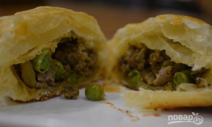 Рецепт самса с мясом из слоеного теста