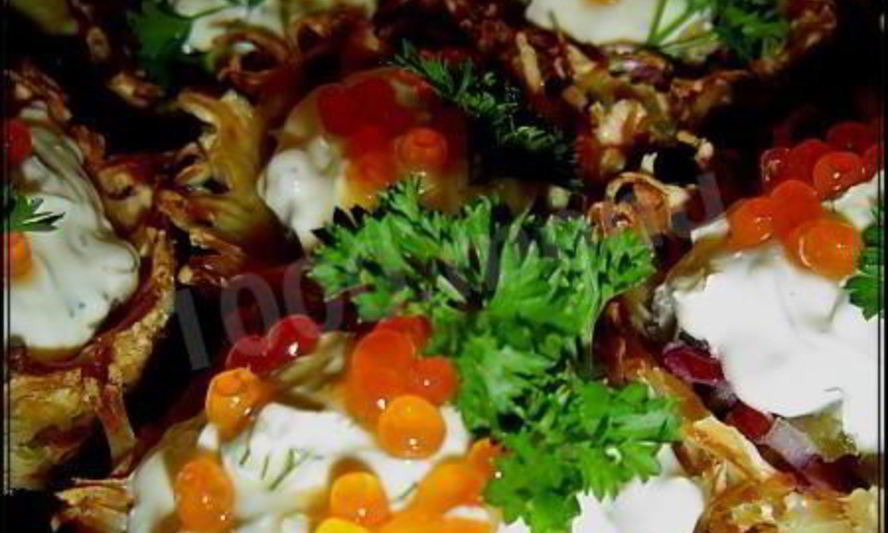 Рецепт тарталетки картофельные с селедкой и икрой