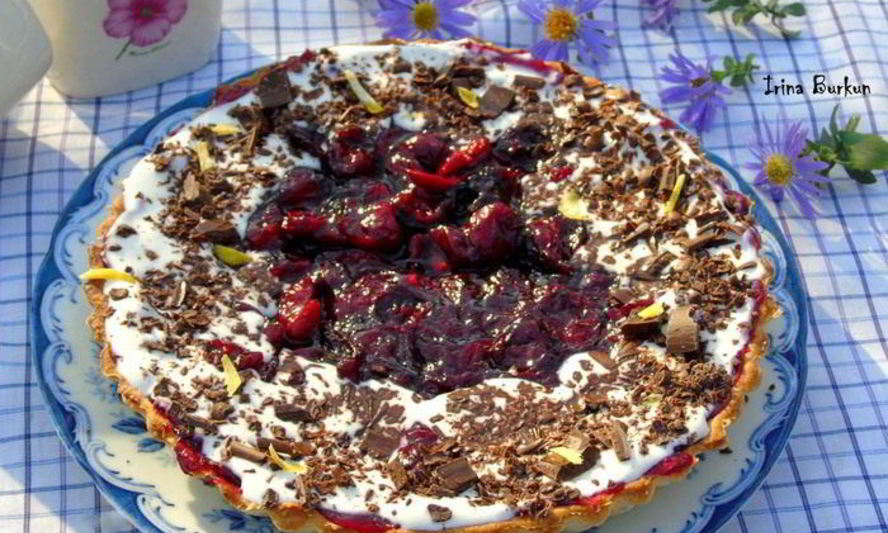 Рецепт сметанный тарт с вишней и вином