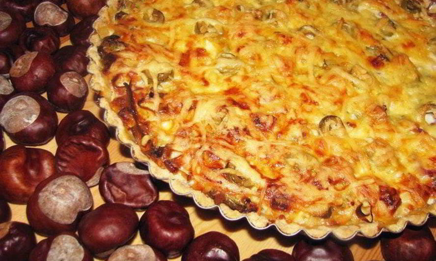 Рецепт тарт 3 сыра с пореем, балыком и оливками