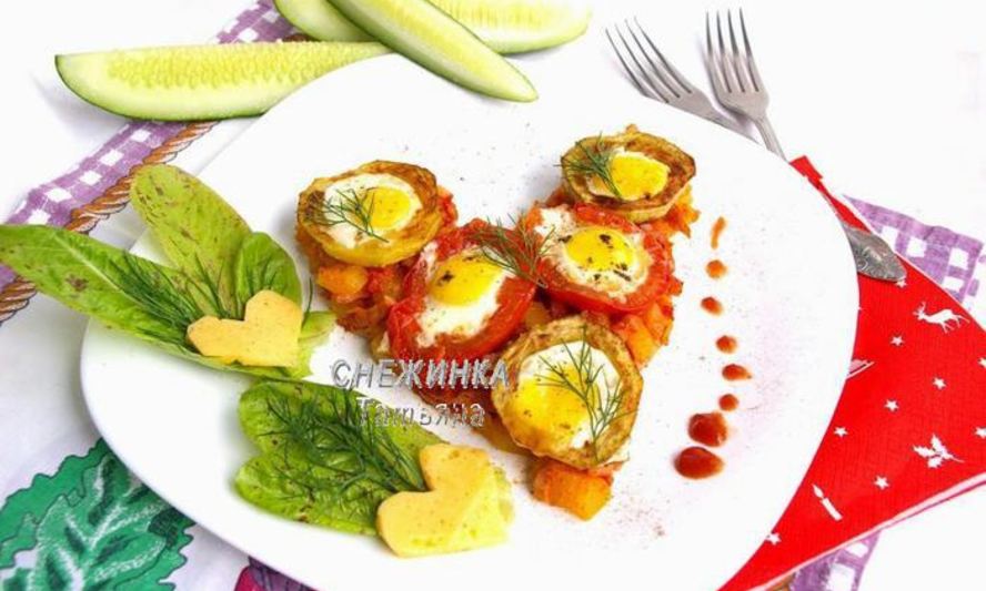 Рецепт сердечная яичница из перепелиных яиц с овощами