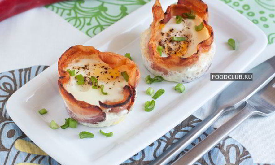 Рецепт яичница в корзиночках из бекона