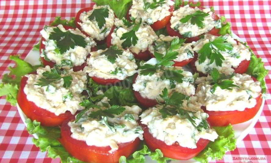 Рецепт закуска из печени трески и помидоров