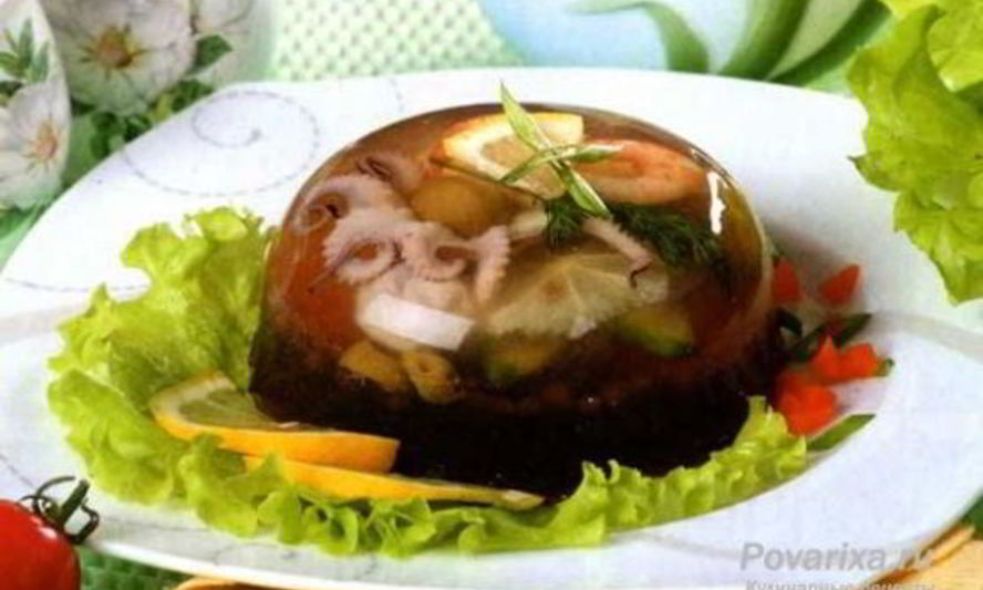 Рецепт заливное с рыбой и морепродуктами