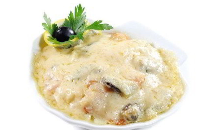 Рецепт морской жюльен из креветок и мидий